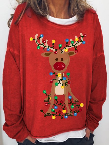

Christmas Adorable Reindeer Casual Sweatshirt, Red, Hoodies&Sweatshirts