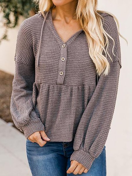 

V Neck Off Shoulder Loosen Shirts & Tops, Coffee, Long sleeve tops