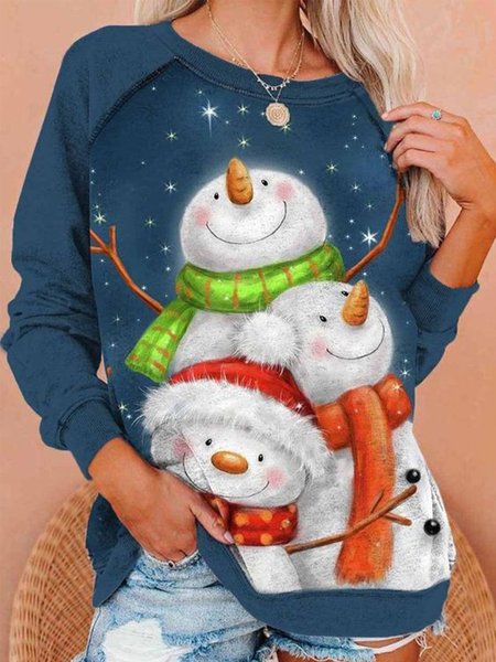 

Christmas Casual Crew Neck Long Sleeve Sweatshirt, Blue, Hoodies & Sweatshirts