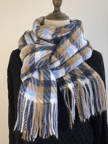 

チェック柄マフラー, Blue brown, Women Scarves & Shawls