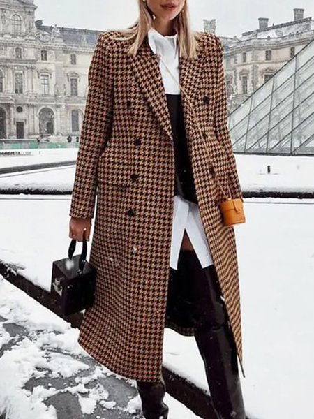 

Long Sleeve Regular Fit Grid Daily Outerwear, As picture, Coats