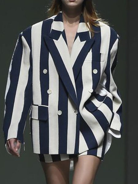 

Long sleeve Regular Fit Striped Elegant Outerwear, Dark blue, Blazers