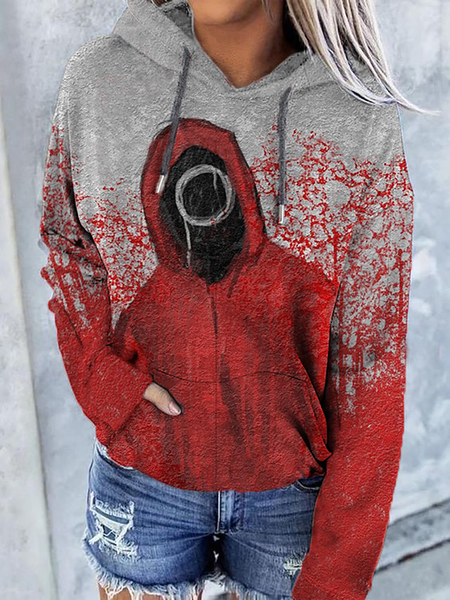 

Squid Game Printed Hooded Casual Sweatshirt, Red, Hoodies & Sweatshirts
