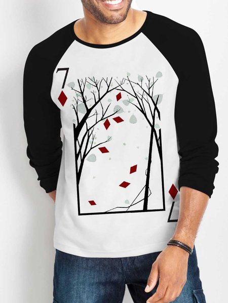 

Poker Graphic Long Sleeve Casual Tee, Black-white, T-shirts