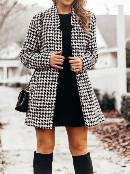 

Fall Elegant Non-Stretch Mid-weight V neck Long sleeve Outerwear, As picture, Coats