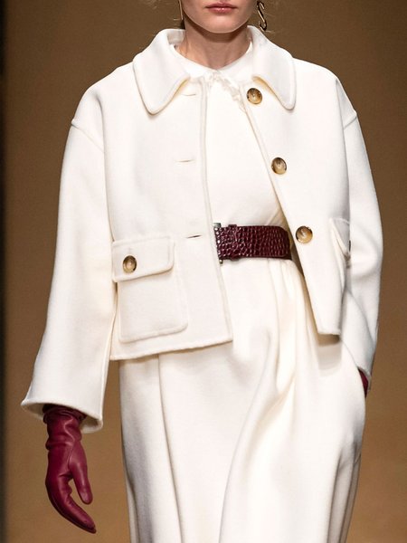 

Elegant Loosen Lapel Pockets Outerwear, White, Coats