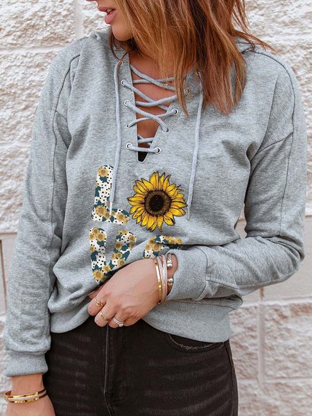 

Loosen Casual Hooded Sweatshirt, Gray, Hoodies & Sweatshirts