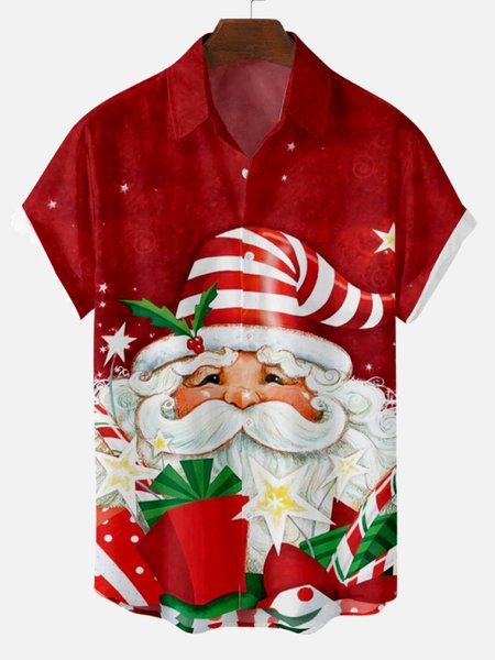 

Santa Claus Christmas Short Sleeve Casual Shirts & Tops, Red, Shirts