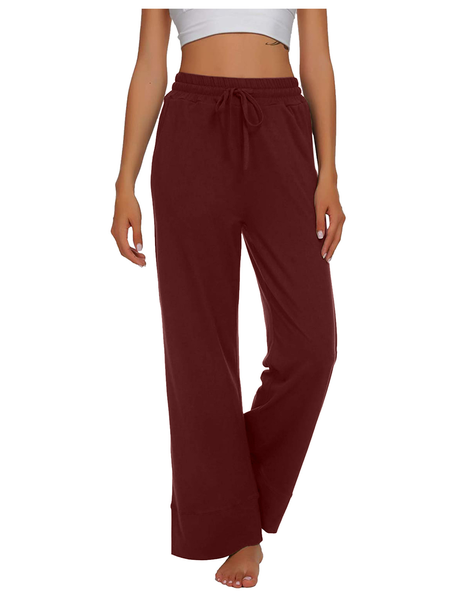 

Solid Cotton Blends Casual Pants, Wine red, Pants