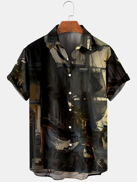 

Short Sleeve Shirt Collar Shirts, Deep gray, Men's Floral shirt