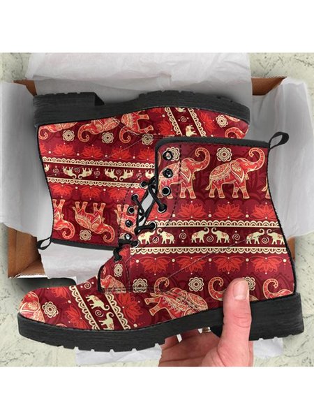 

Christmas Elephant Print Martin Boots, Red, Boots