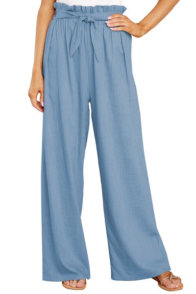 

Cotton Plain Casual Pants, Lightblue, Pants