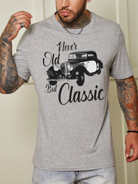 

Fun printed round neck short-sleeved cotton T-shirt, Gray, T-shirts
