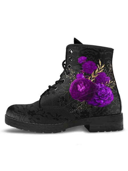 

Simple Flower And Leaf Martin Boots, Purple, Boots