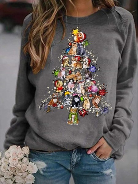 

Women's Pullover Cat Graphic Christmas Daily Basic Hoodies Sweatshirts, Gray, Hoodies & Sweatshirts