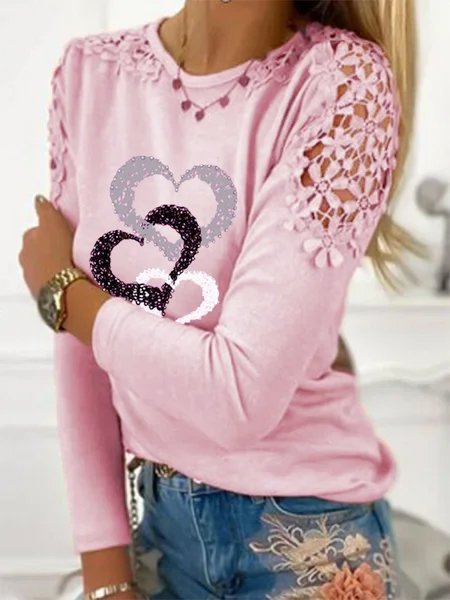 

Long Sleeve Sexy Crew Neck Shirts & Tops, Pink, T-Shirts