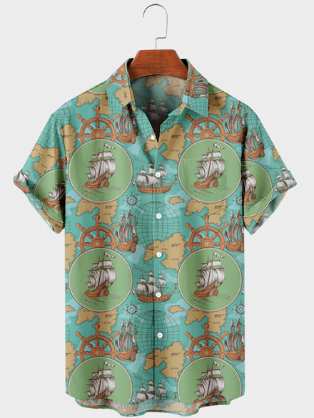 

Sea Short Sleeve Casual Shirts, Yellow, Men's Floral shirt