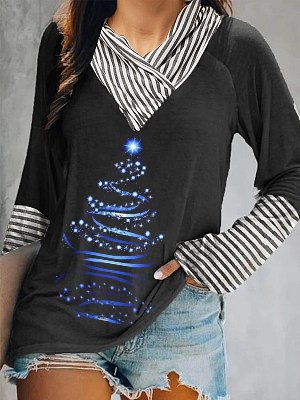 

Christmas Striped Loosen Cowl Neck Shirts & Tops, Black, Long sleeve tops