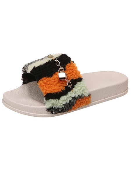 

Simple Wool Chain Strip Slipper, Off white, Sandals