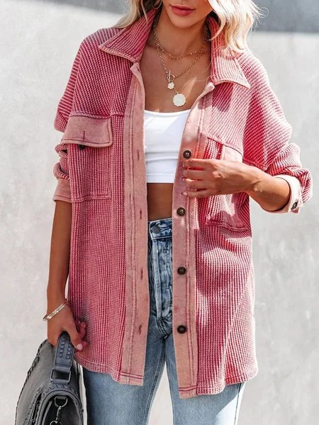 

Corduroy Long Sleeved Shirt Collar Outerwear, Pink, Coats