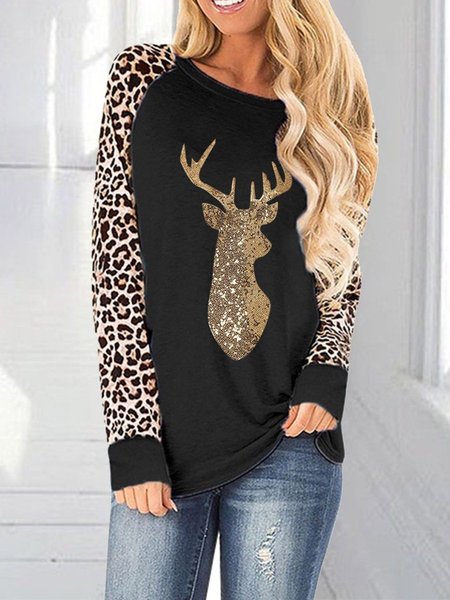 

Crew Neck Casual Shirts & Tops, Black, Long sleeve tops