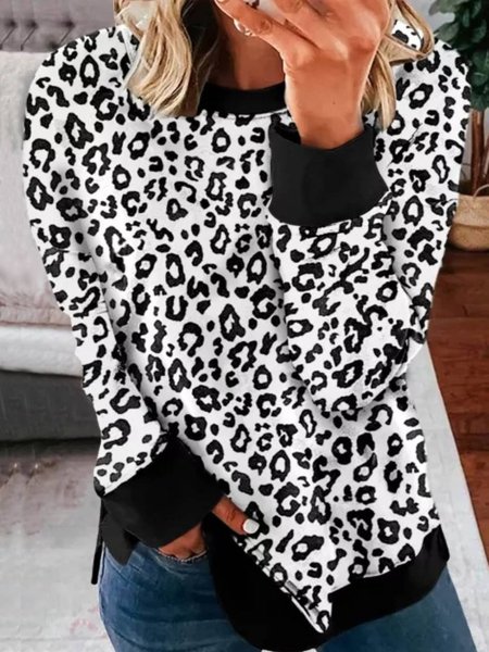 Casual Crew Neck Regular Fit Sweatshirt, Black-white, Hoodies & Sweatshirts