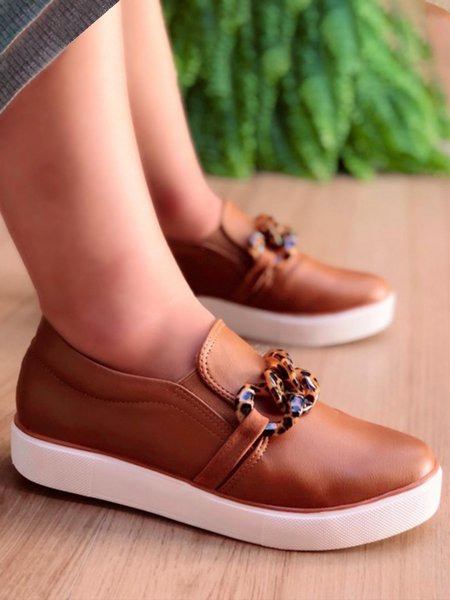 

Casual Simple Chain Flat Shoes, Brown, Flat & Loafers