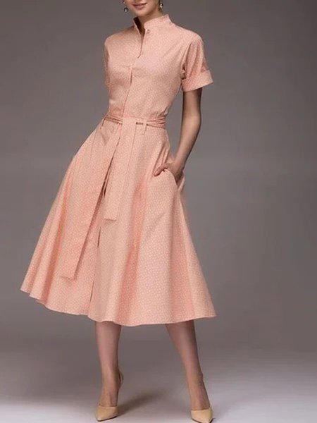 

a pois Maniche Corte Abito, Rosa, Dresses