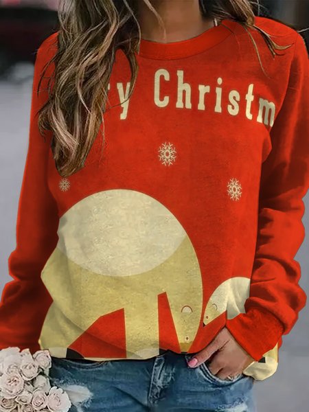 

Merry Christmas Casual Crew Neck Sweatshirts, Red, Hoodies&Sweatshirts