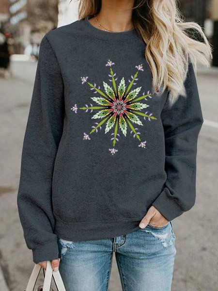 

Casual Long Sleeve Crew Neck Printed Sweatshirt, Deep gray, Hoodies & Sweatshirts