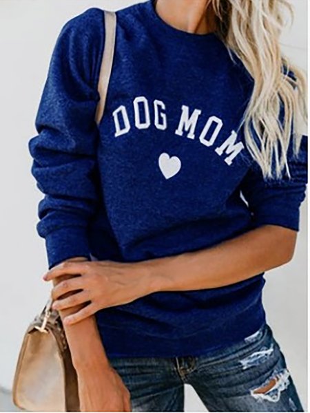

Letter Printed Long Sleeves Simple Shirts & Tops, Blue, Tops