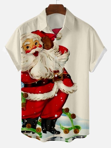 

Santa Claus Christmas Short Sleeve Shirt Collar Shirt, As picture, Shirts