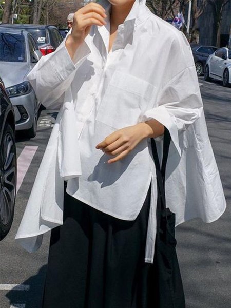

Long Sleeve Loosen Casual Solid Shirt, White, Blouses and Shirts