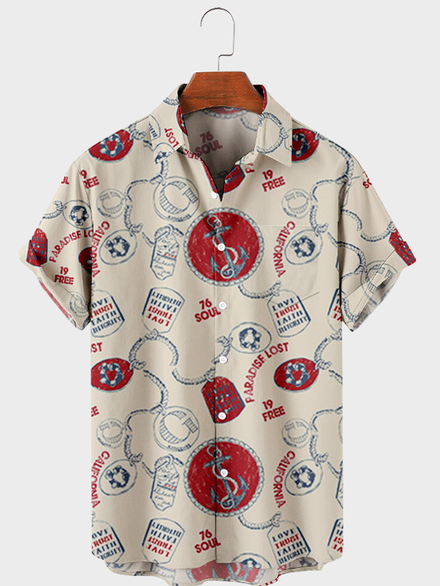 

Casual Printed Shirt Collar Shirts, Yellow, Men's Floral shirt