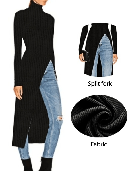 

High Neck Elegant Plain Mid-weight Work Formal Daily Sweater, Black, Pullovers