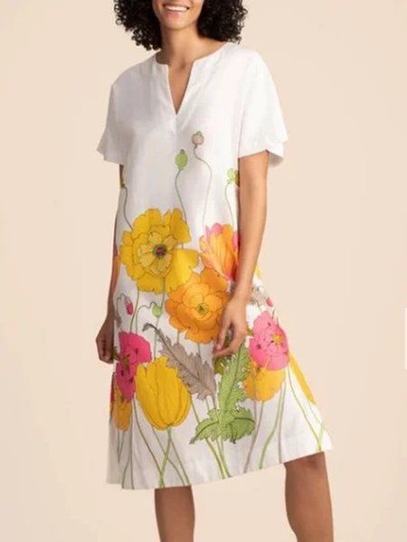 

Abito Elegante Floreale Scollo a V Maniche Corte, Come immagine, Dresses