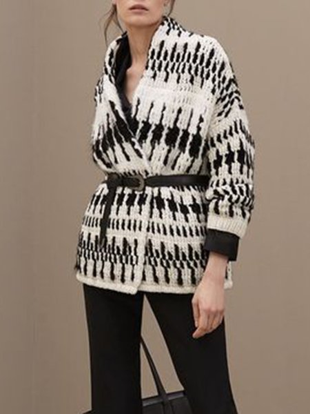 

Long Sleeve Casual Regular Fit Outerwear, Black-white, Cardigans