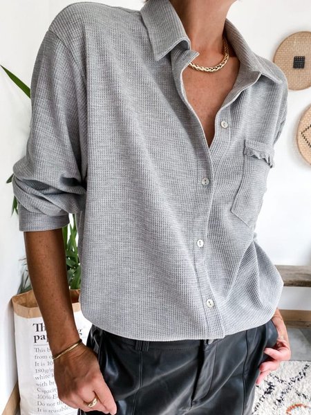 

Lapel Loosen Cotton Shirts & Tops, Gray, Tops