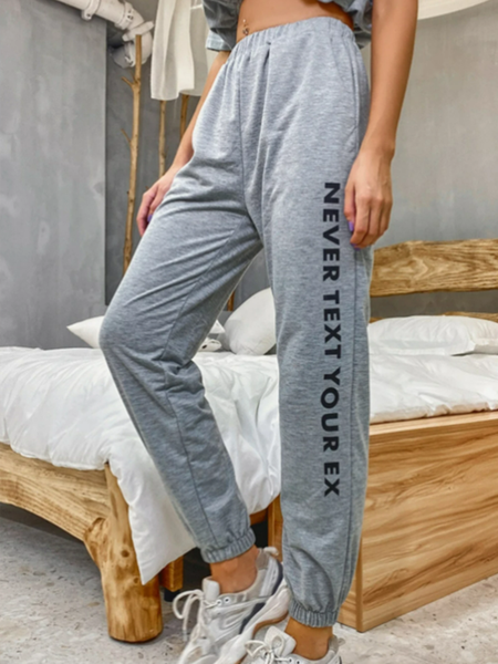 

Stretch waistband plain lettered nine point sweater fabric Sweatpants, Gray, Pants