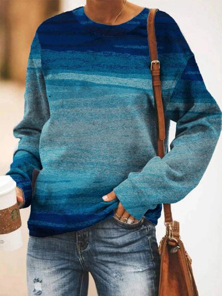 

Printed Casual Loosen Sweatshirt, Blue, Hoodies & Sweatshirts