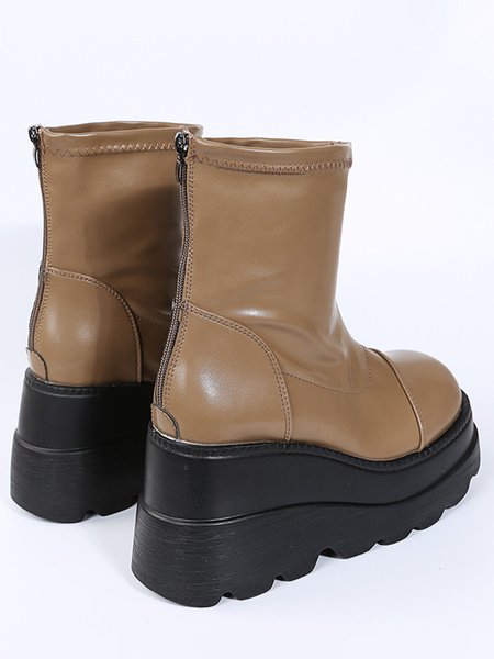 

Casual Plain Zipper Boots, Apricot, Boots