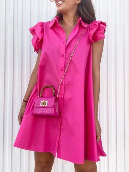 

Shirt Collar Sleeveless Shift Mini Dress, As picture, Mini Dresses