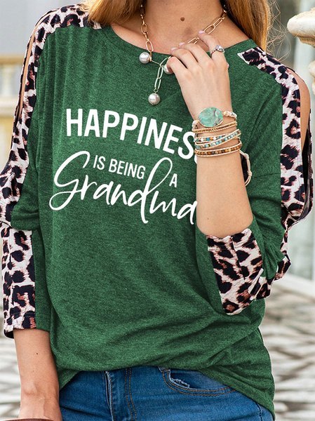 

Happiness Is Being A Grandma Women's Leopard Print Top, Green, Long sleeves
