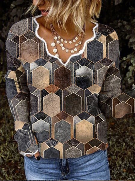 

Vintage Multicolore Scollo a V Maniche Lunghe Top, Blouses & Shirts