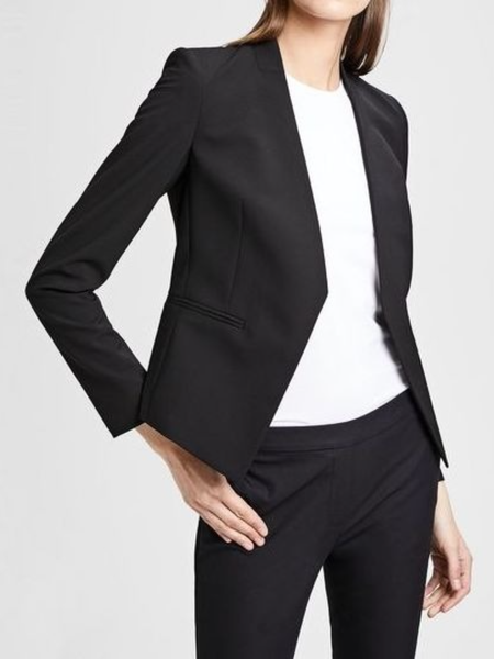 

Winter Elegant V neck Work Formal Mid-weight Mid-weight Outerwear, Black, Blazers