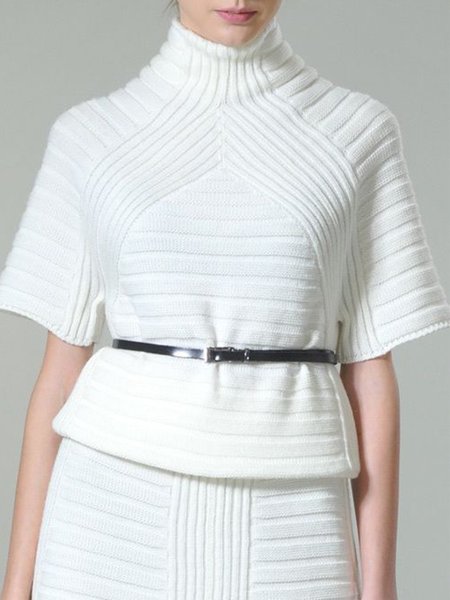 

Half Sleeve Solid Regular Fit Casual Sweater, White, Pullovers