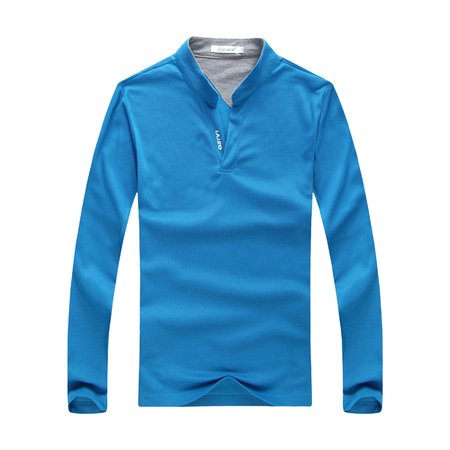 

Long Sleeve Casual Cotton T-shirt, Blue, polo
