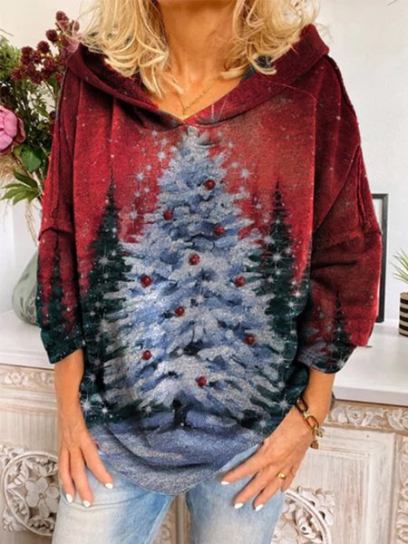 

Casual Long Sleeve Printed Sweatshirt, Red, Hoodies & Sweatshirts