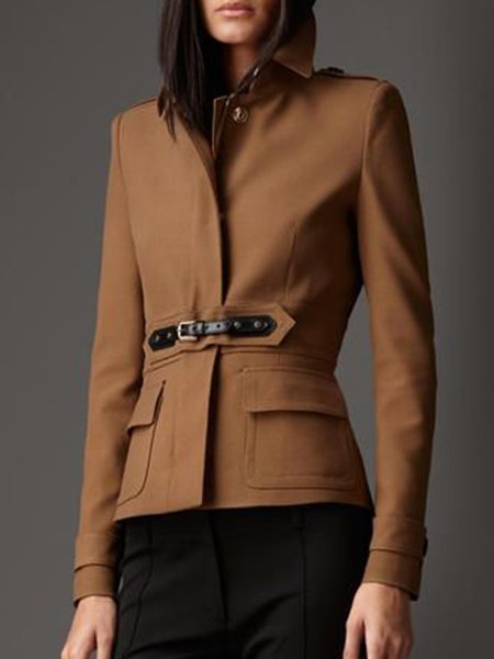 

Elegant Solid Lapel Pockets Outerwear, Camel, Jackets