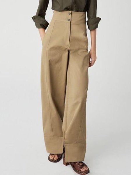 

Formal Solid Wide Leg Pants, Khaki, Wide Leg Pants